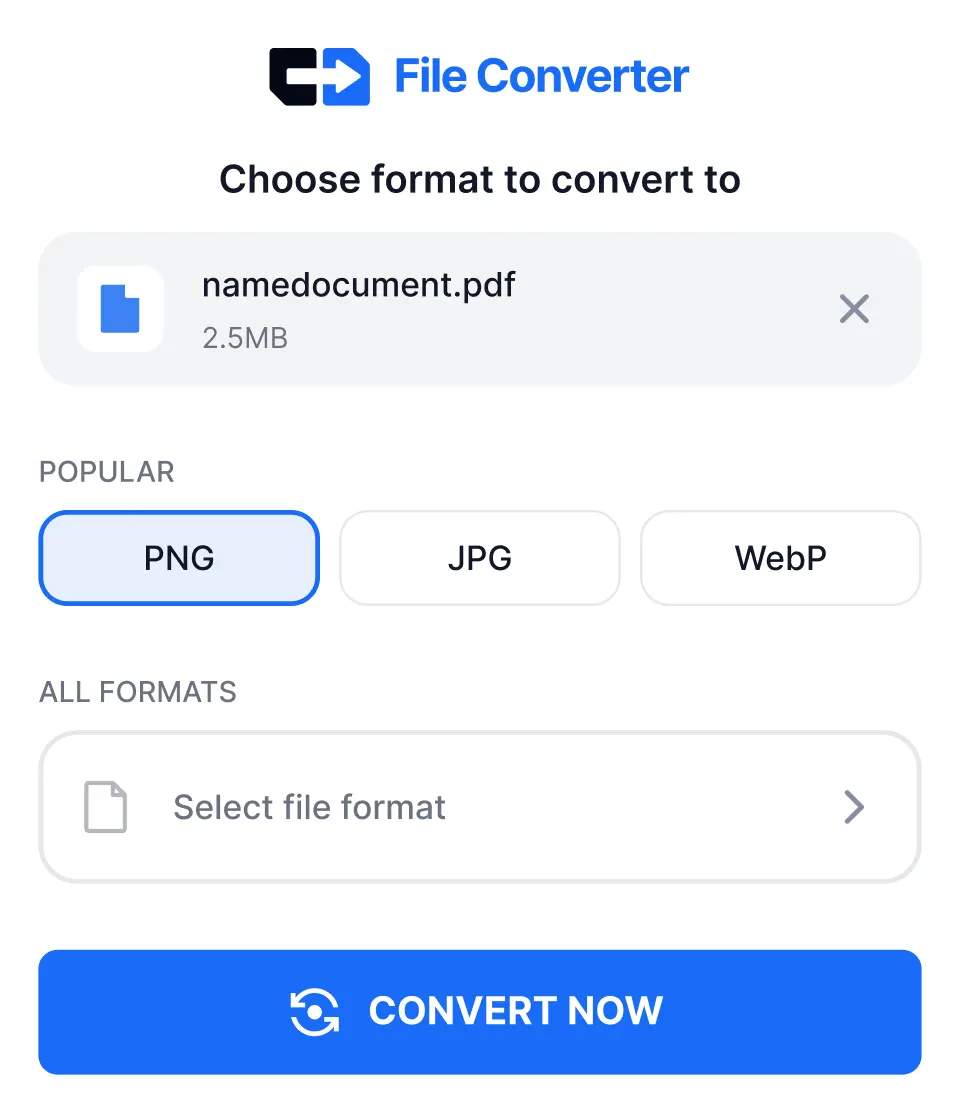 File Converter popup with format selection